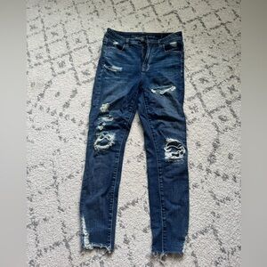 American Eagle Outfitters Women's Ripped Dark Blue Skinny Jeans
